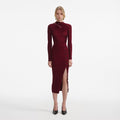 Burgundy Cut Out Rib Knit Midi Dress