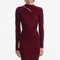 Burgundy Cut Out Rib Knit Midi Dress