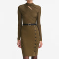 Khaki Cut Out Rib Knit Mini Dress