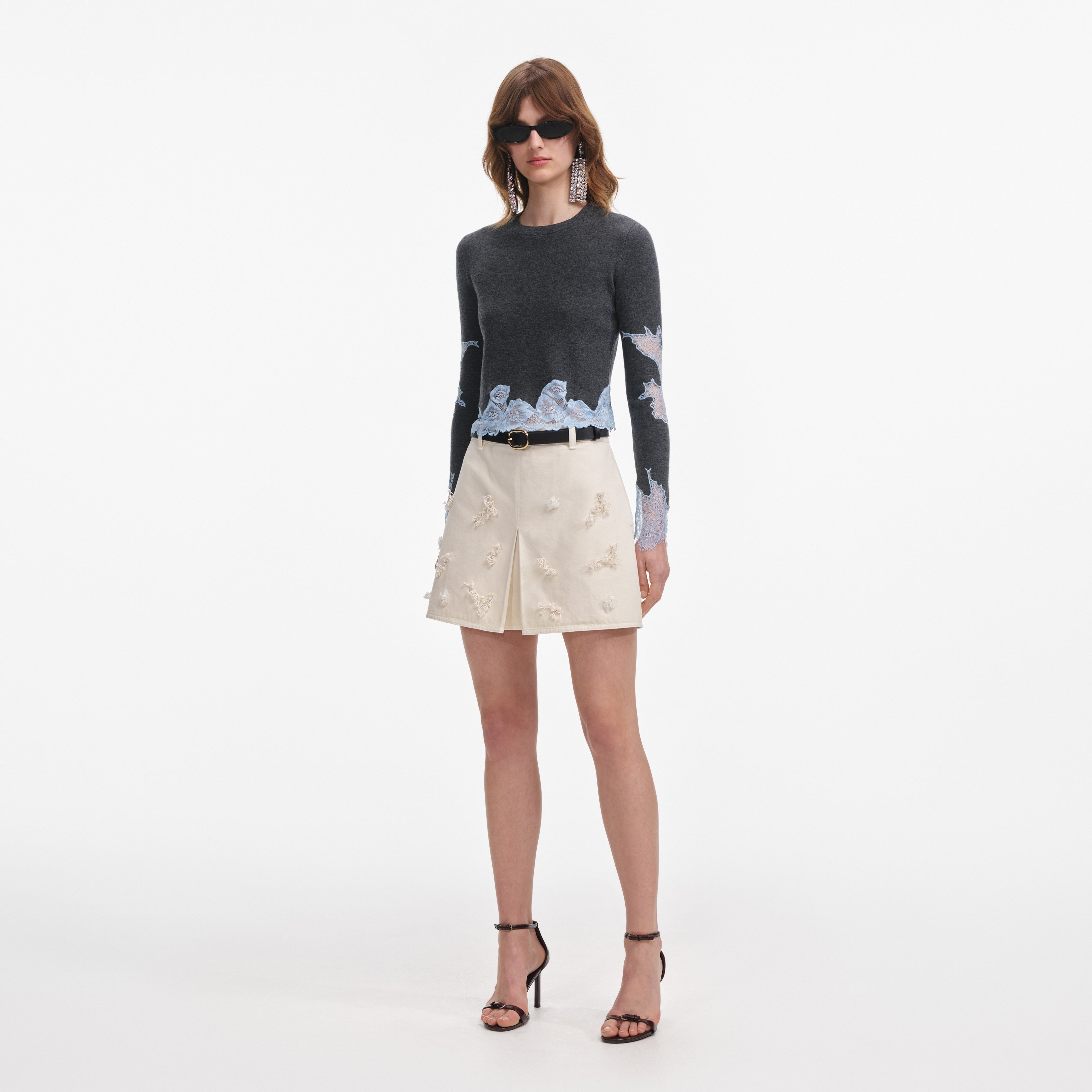 Grey Contrast Lace Jumper