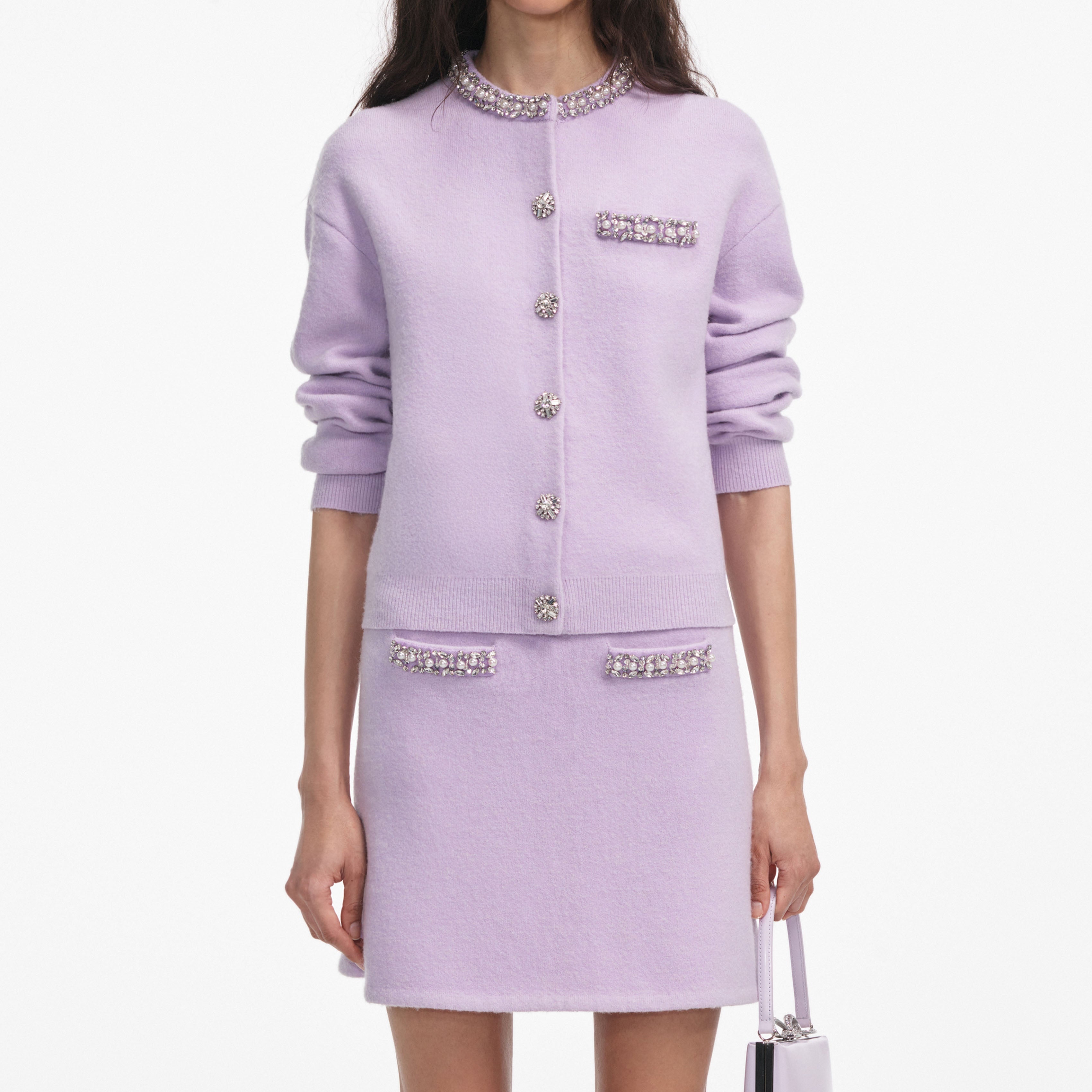 Lilac Crystal Trim Knit Skirt