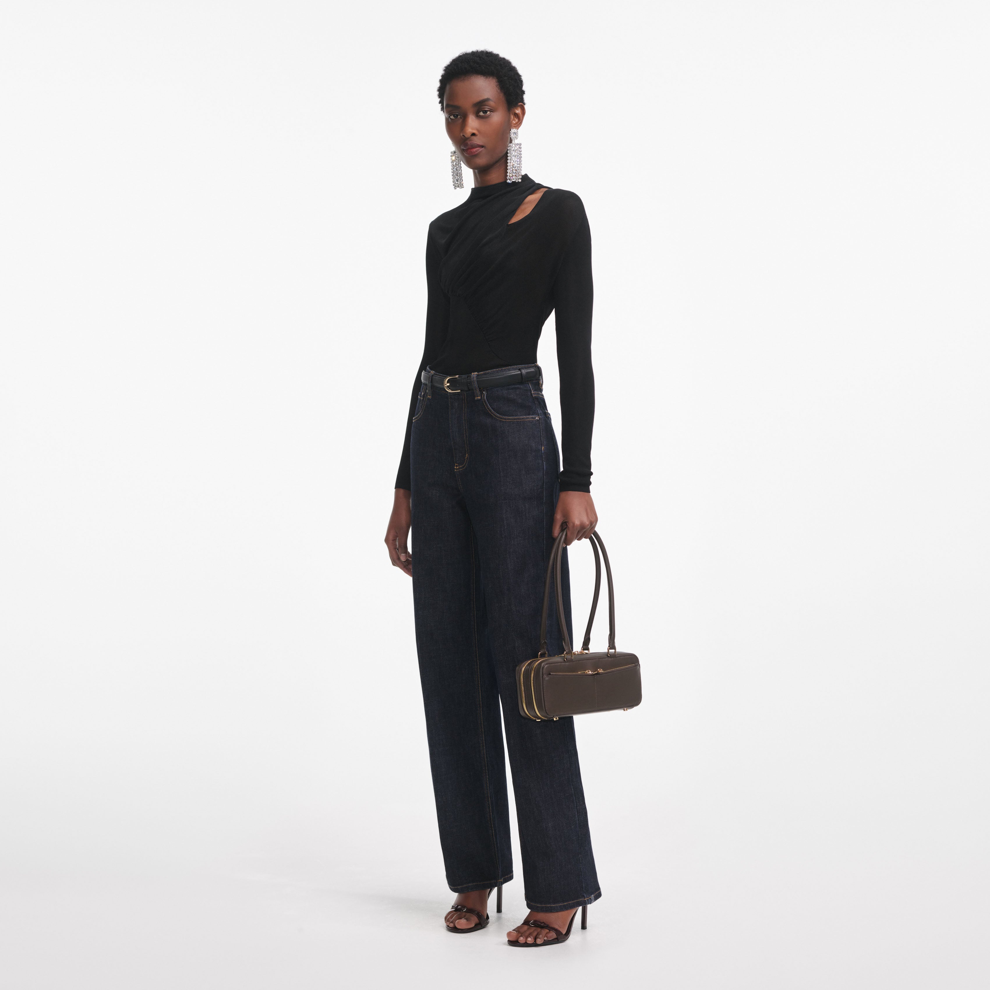 Black Cut Out Viscose Knit Top