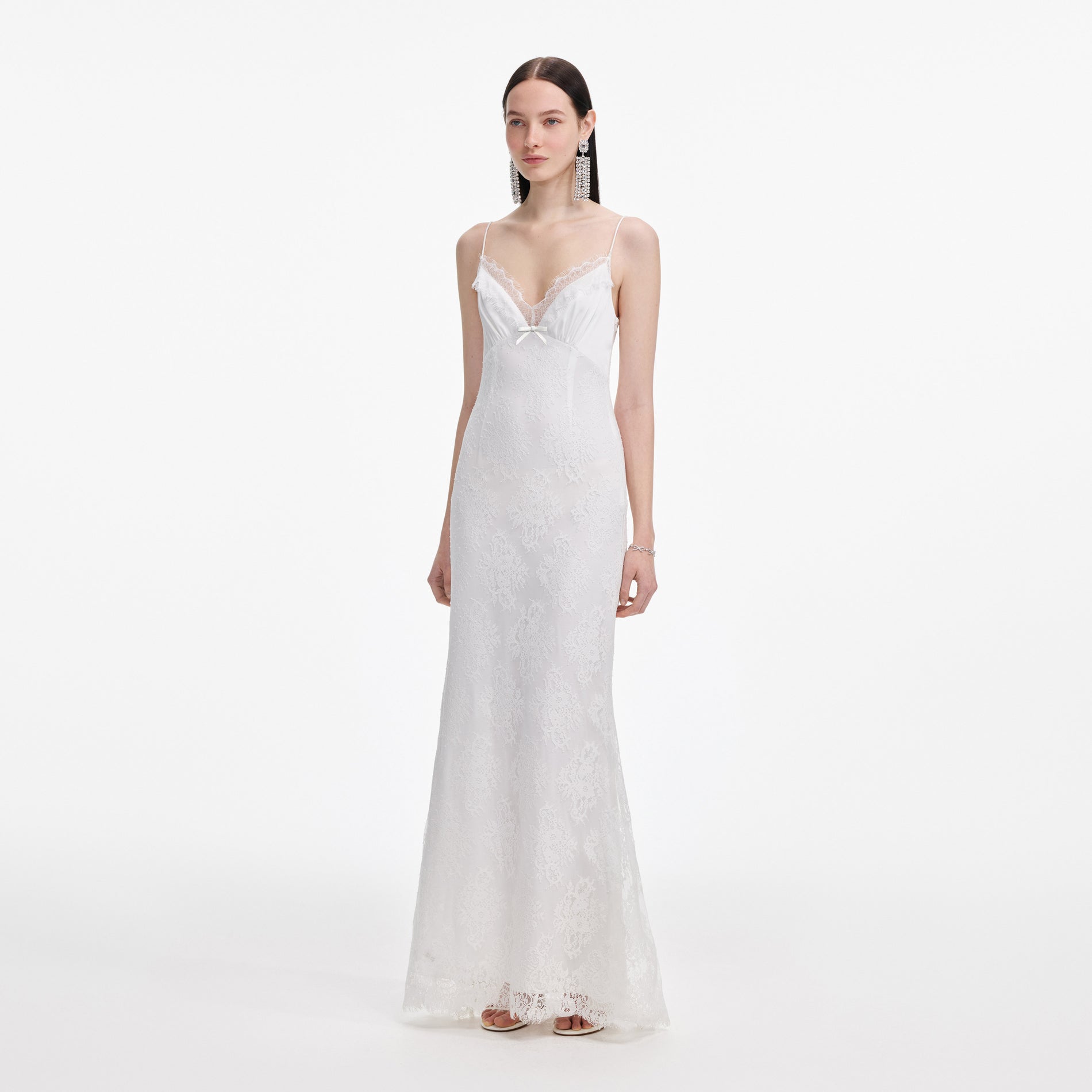 White Strappy Floral Lace Maxi Dress