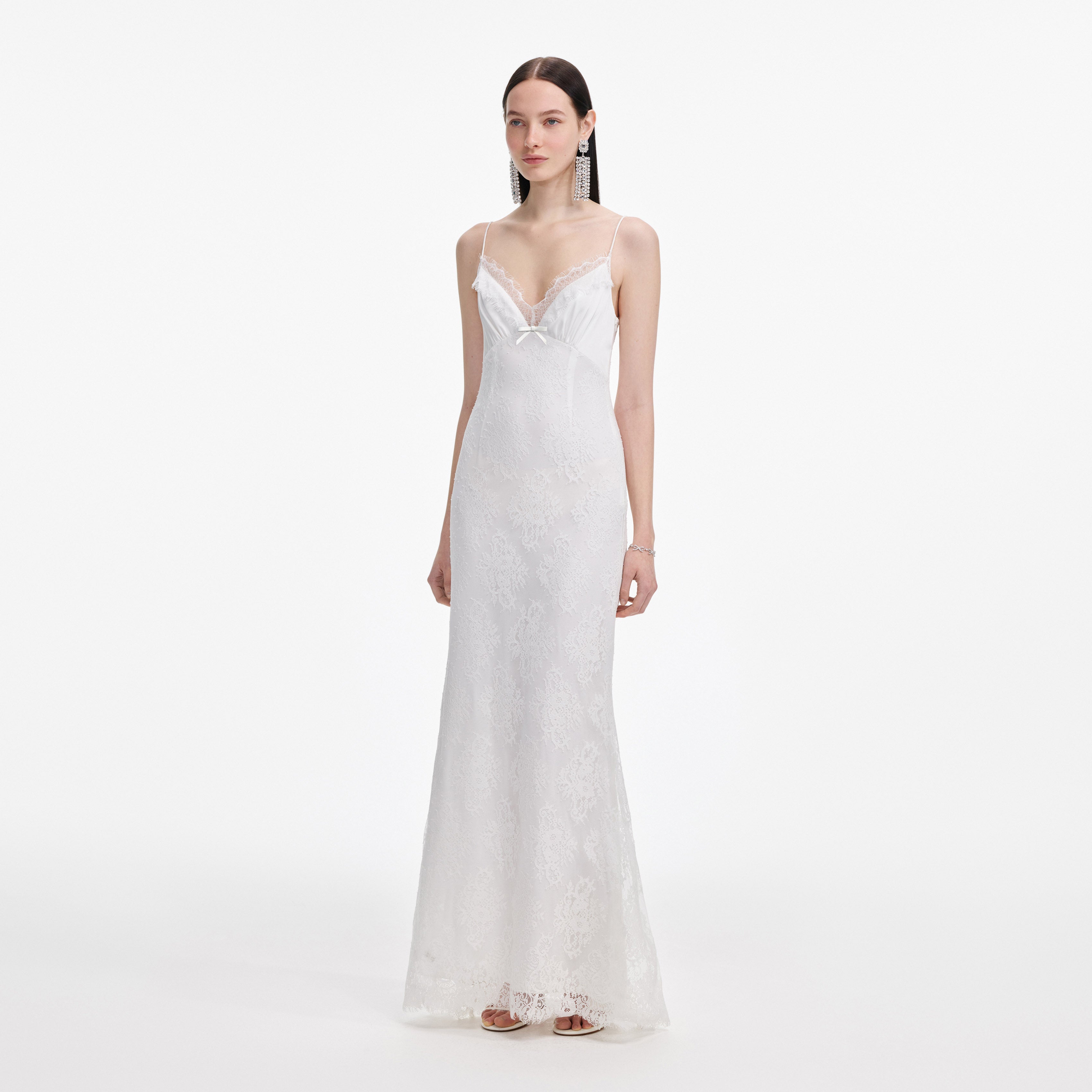 White Strappy Floral Lace Maxi Dress