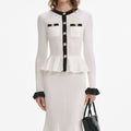 White Pointelle Knit Contrast Midi Dress