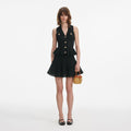 Black Pointelle Knit Mini Dress