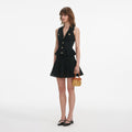 Black Pointelle Knit Mini Dress