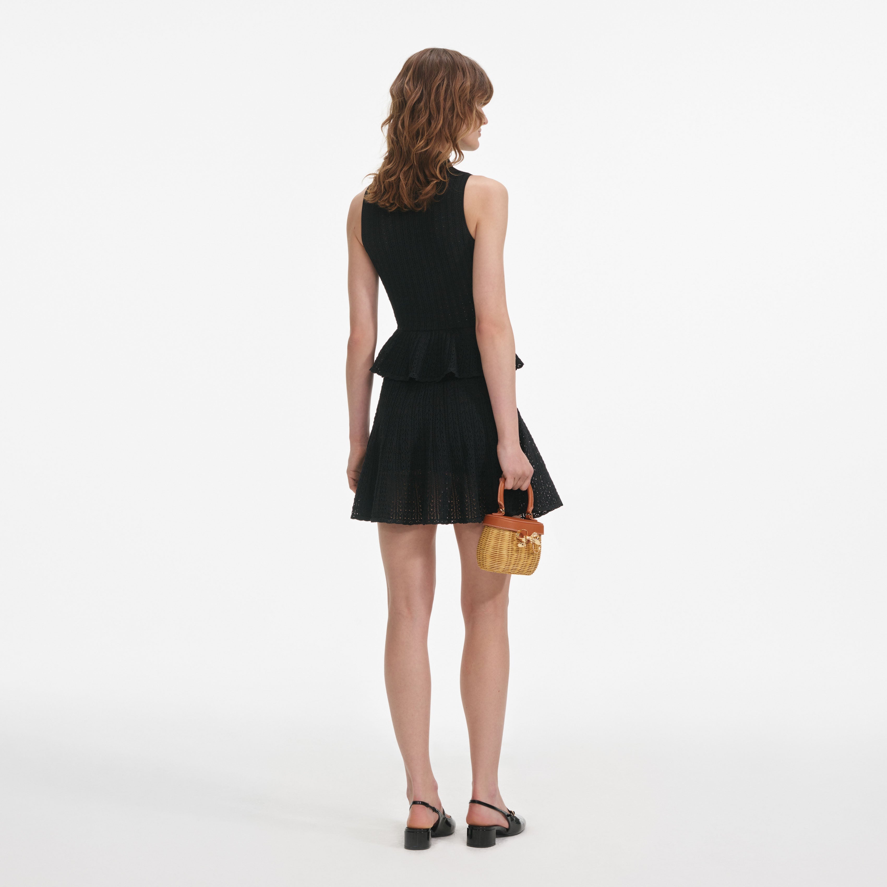 Black Pointelle Knit Mini Dress
