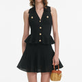 Black Pointelle Knit Mini Dress