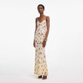 Yellow Floral Rhinestone Maxi Dress