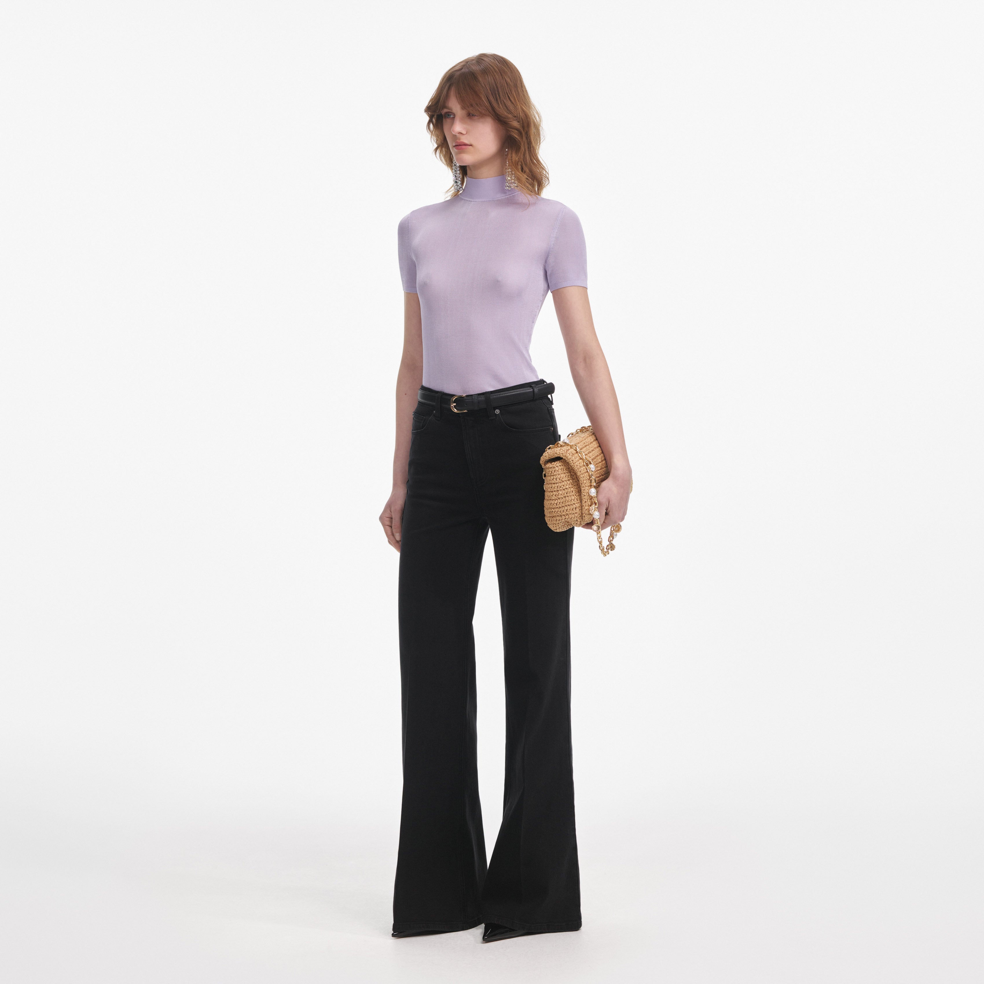 Lilac Viscose Knit Short Sleeve Top