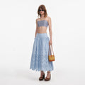 Blue Cotton Broderie Midi Skirt