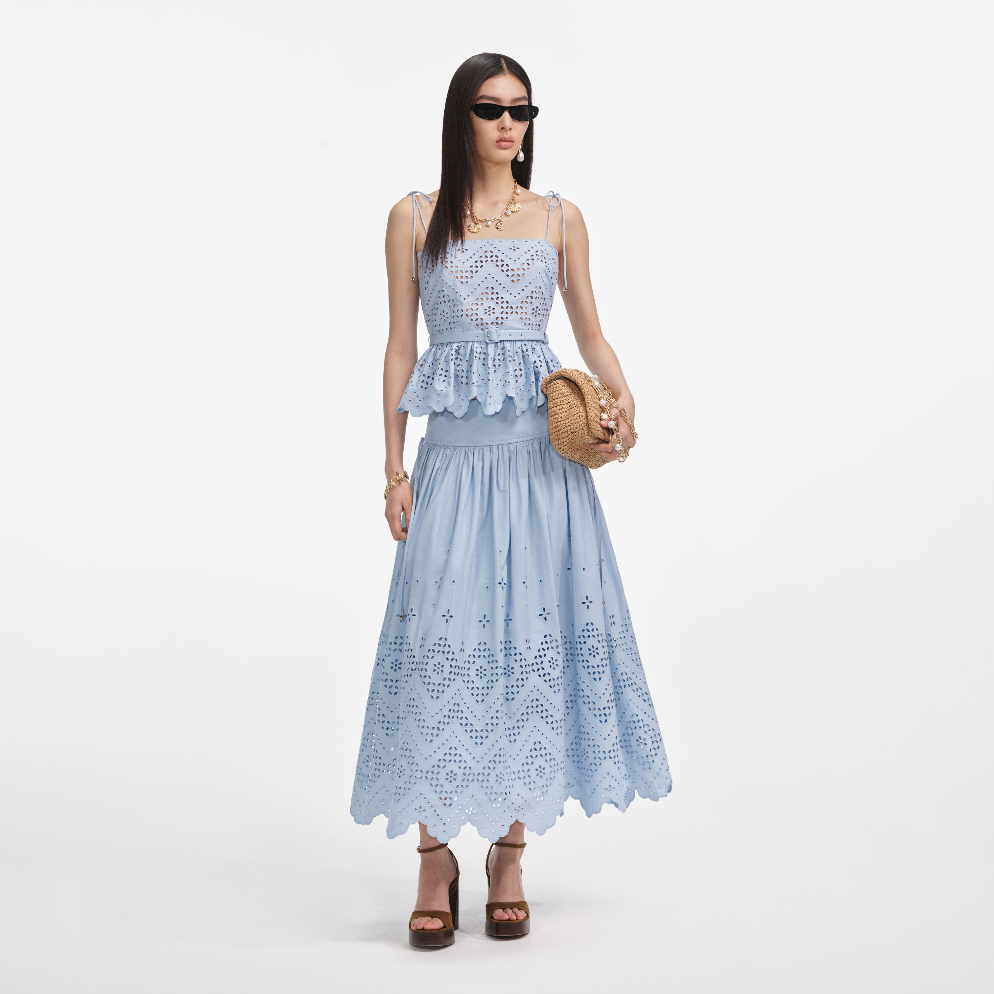 Blue Cotton Broderie Top