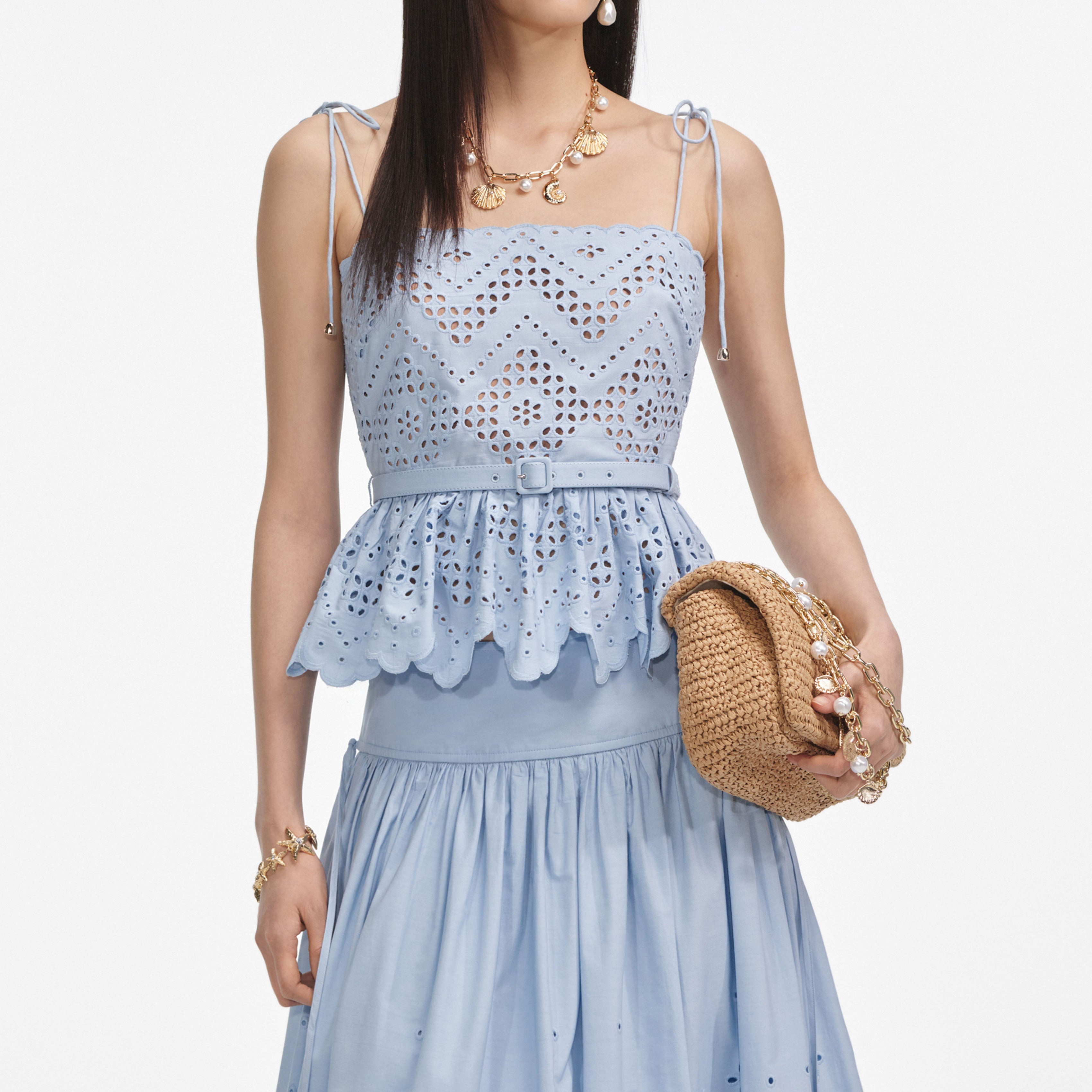 Blue Cotton Broderie Top