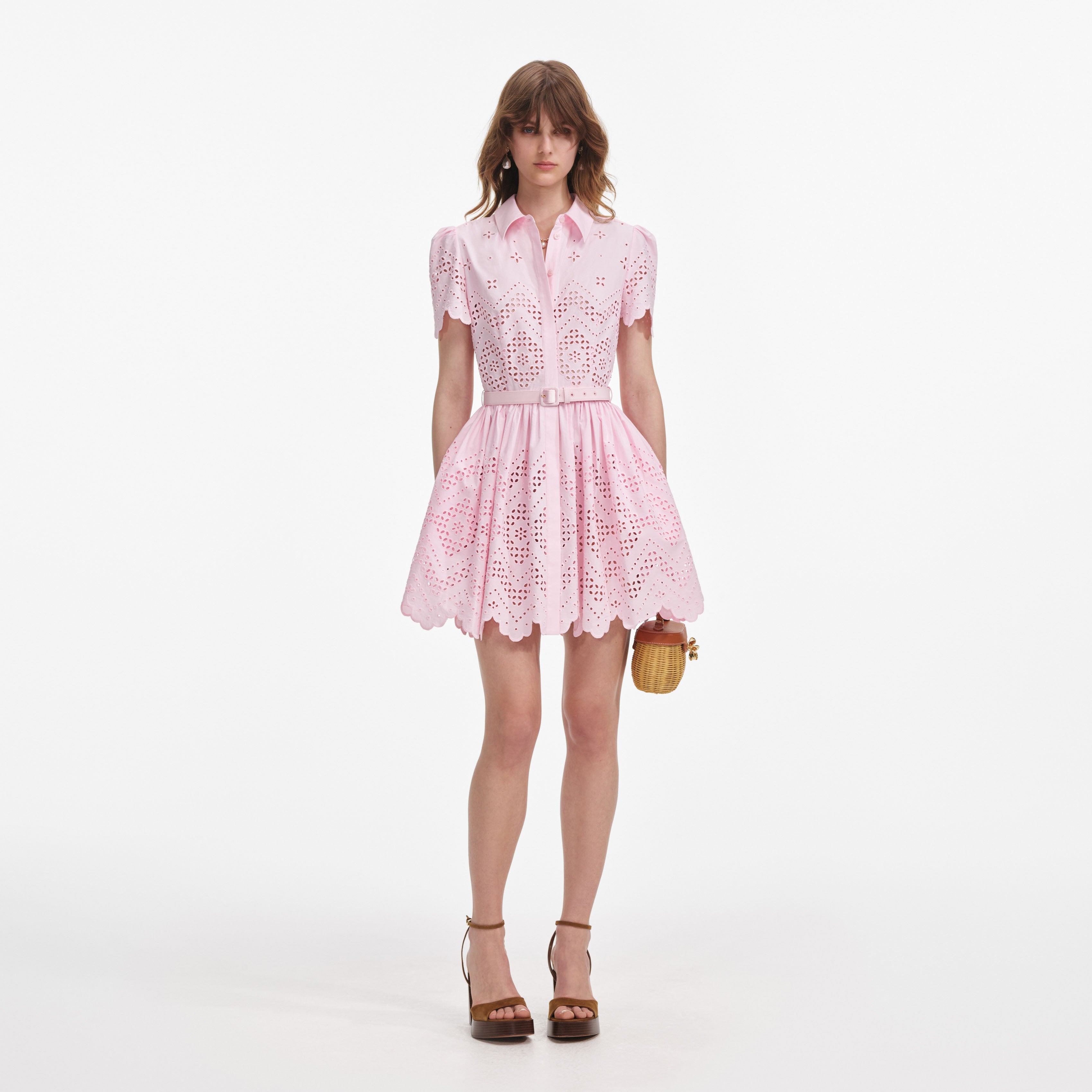 Pink Cotton Broderie Mini Dress