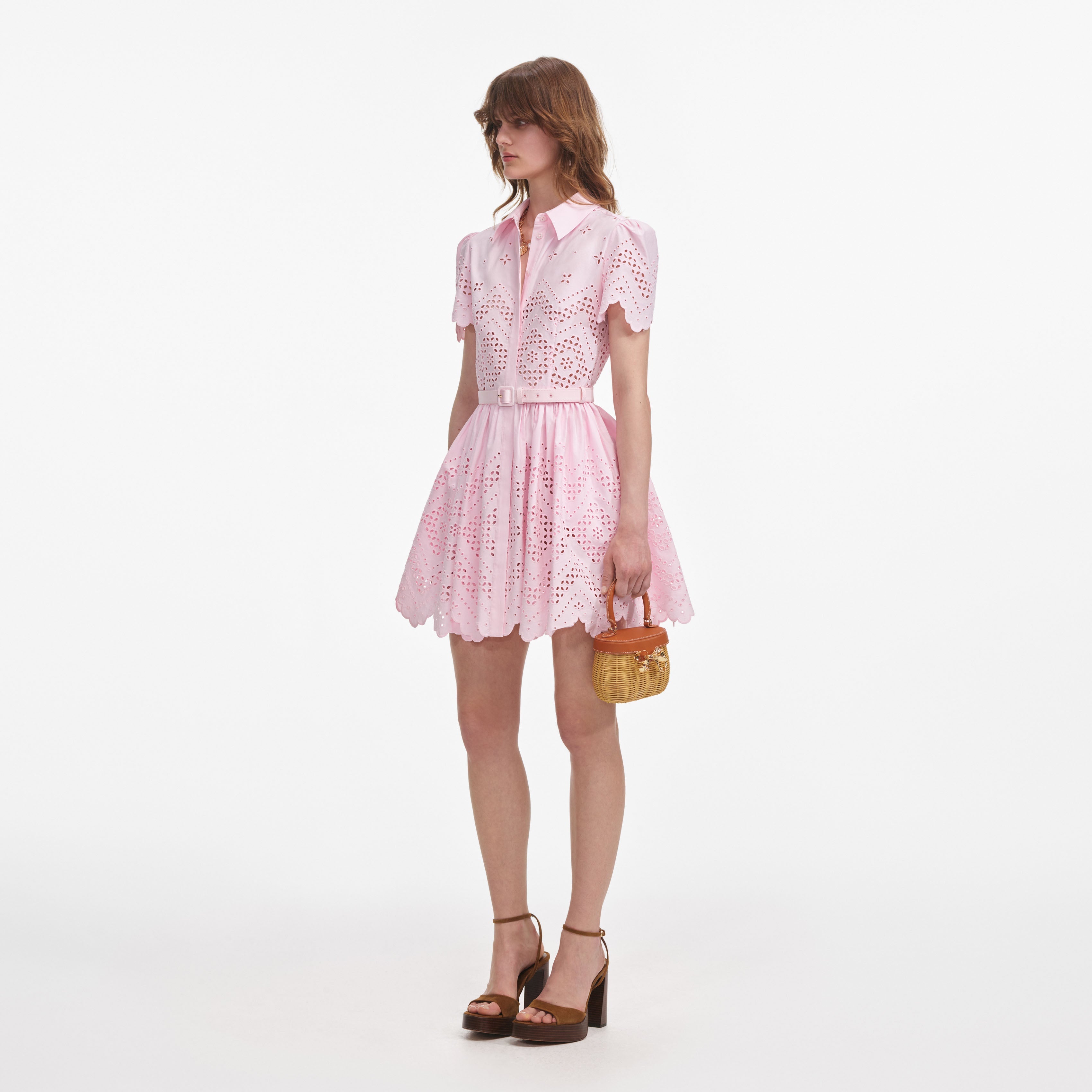 Pink Cotton Broderie Mini Dress