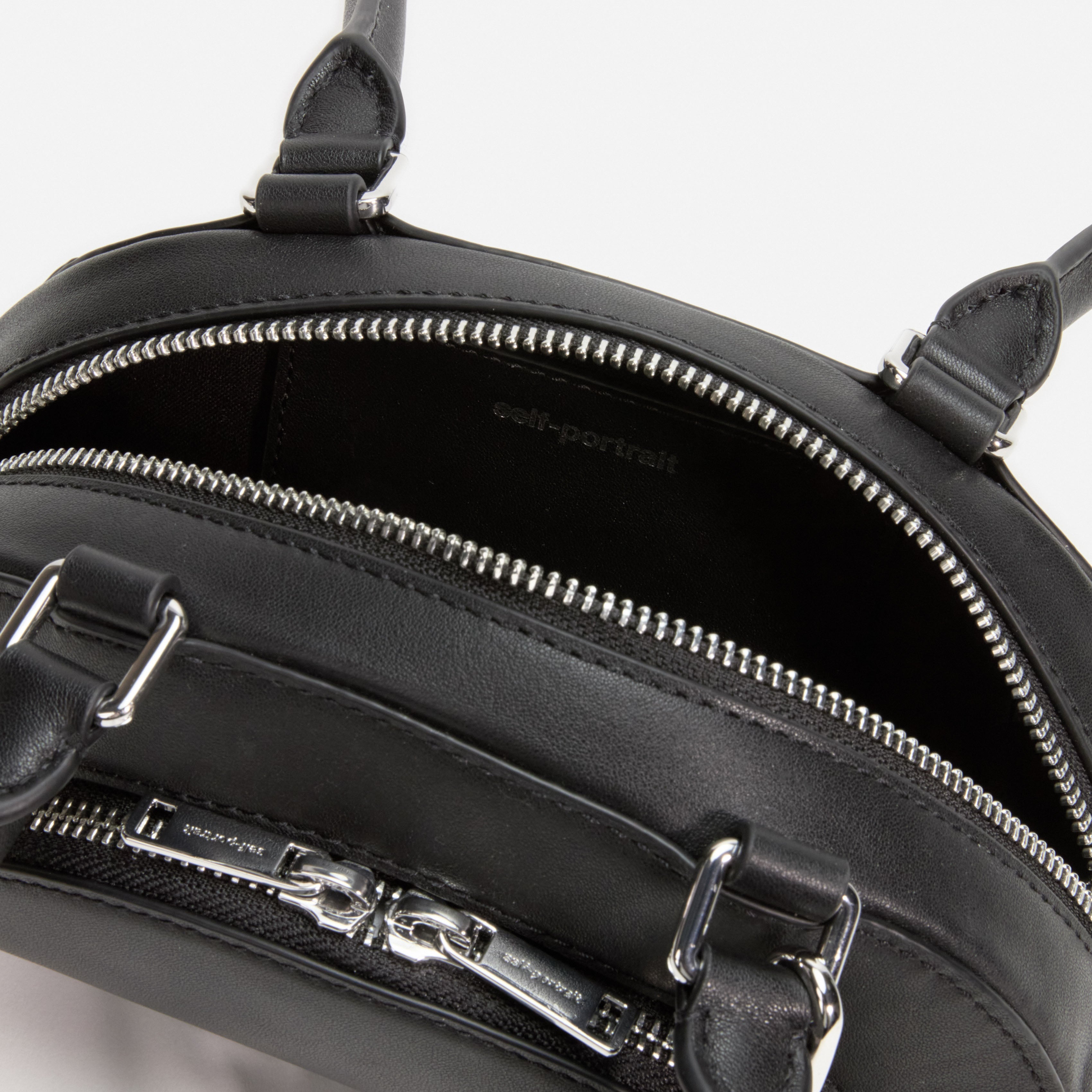 Black Leather Mini Shoulder Bag With Charm