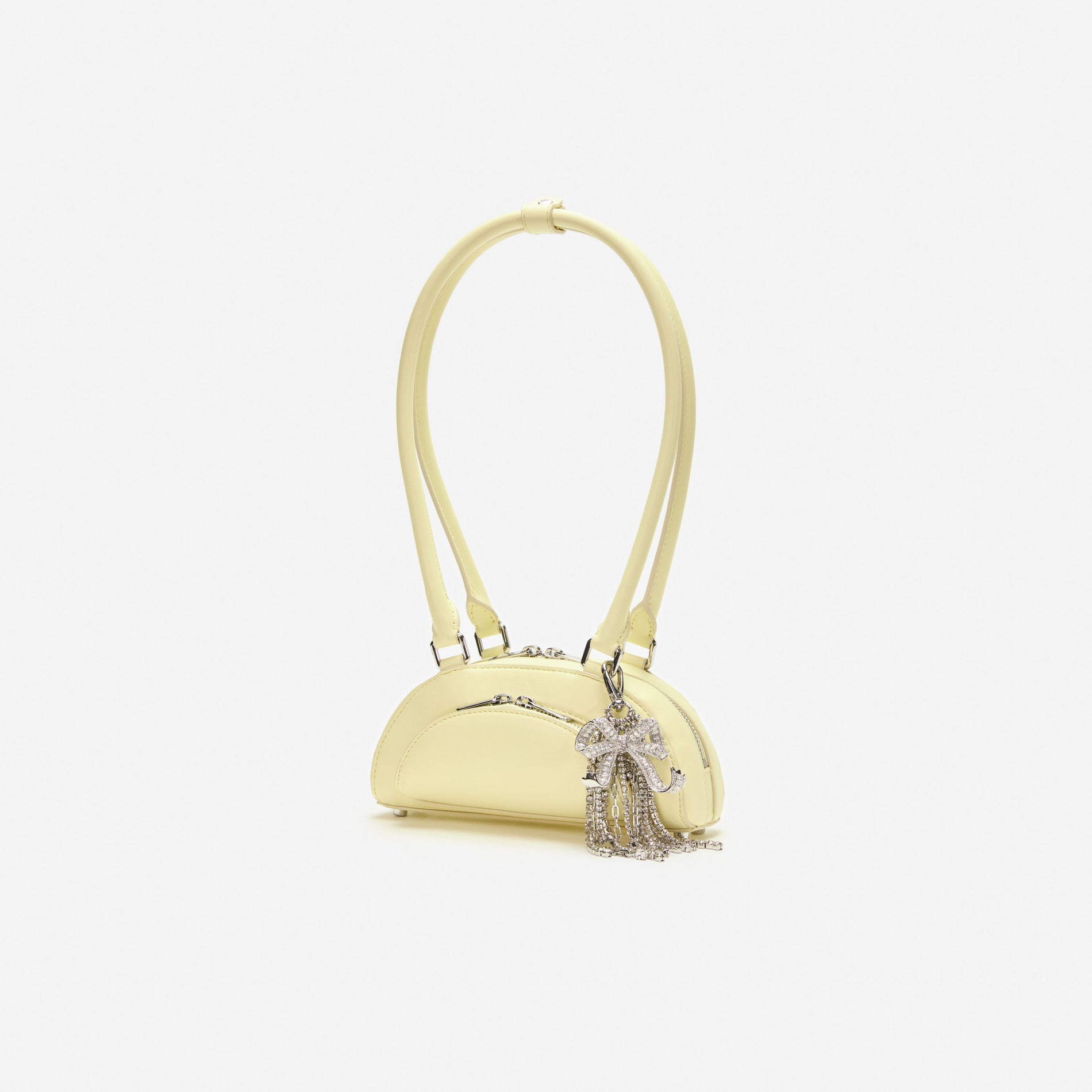 Yellow Leather Mini Shoulder Bag With Charm