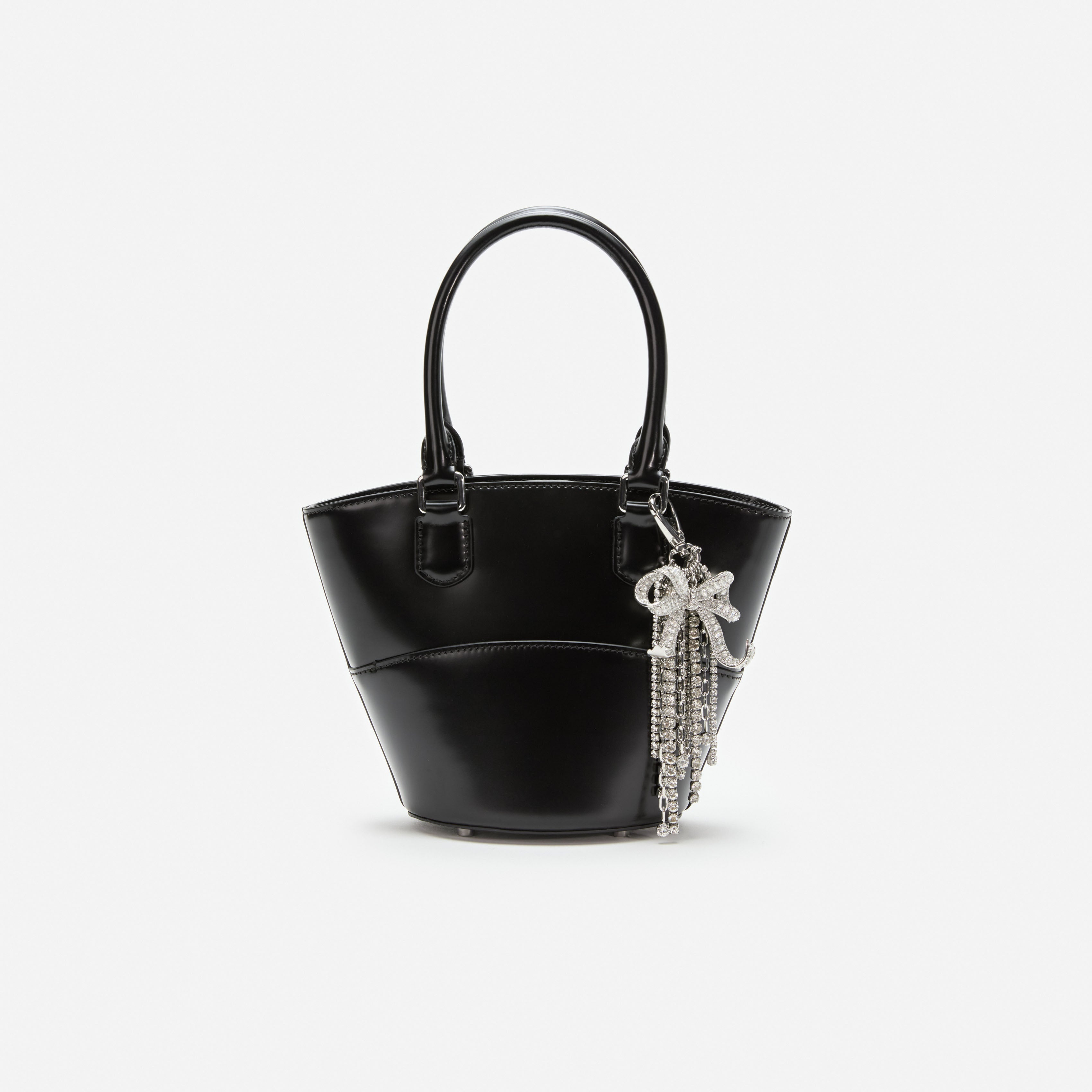 Black Leather Charm Tote Bag