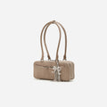 Grey Suede Shoulder Bag With Charm