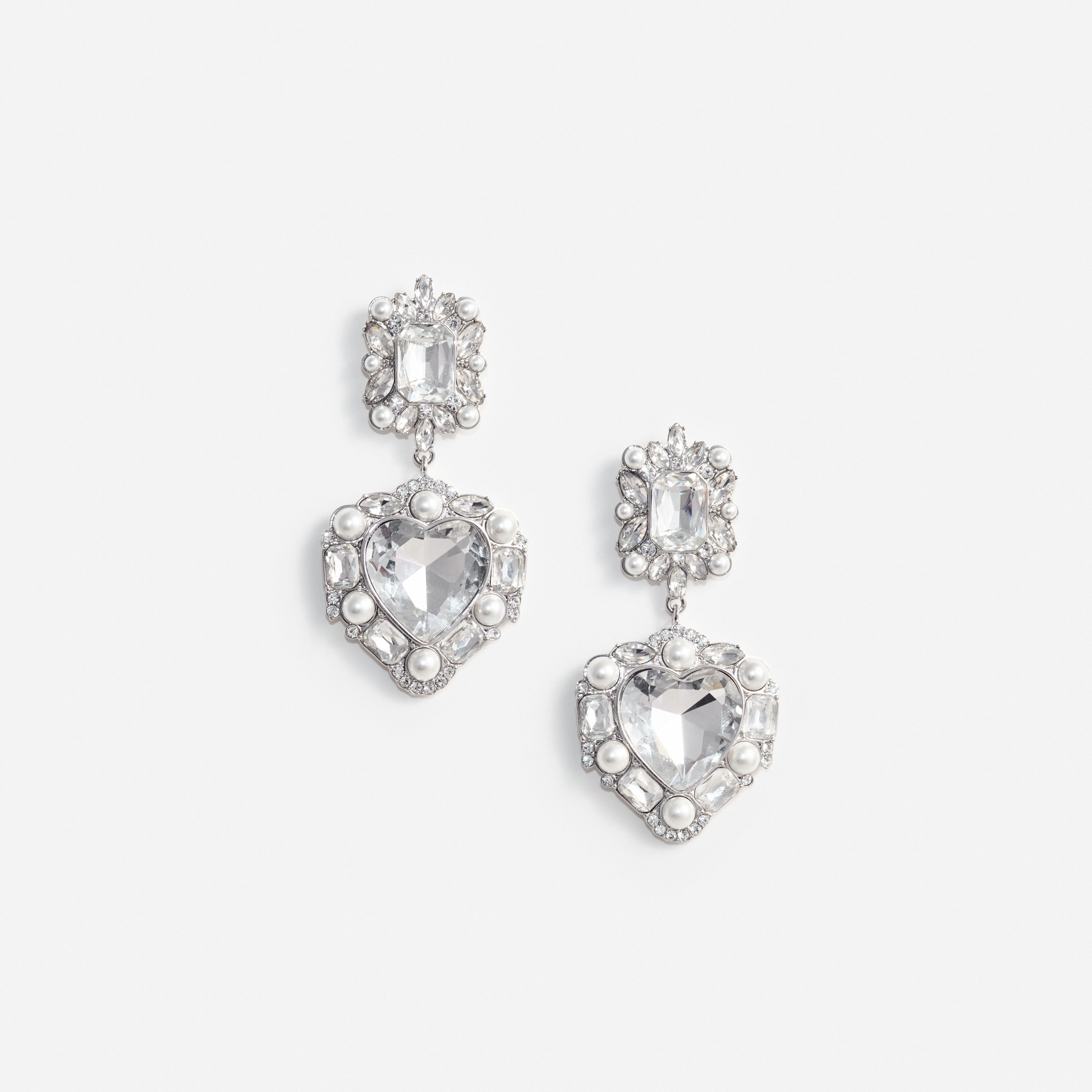 Crystal Pearl Tiered Heart Earrings