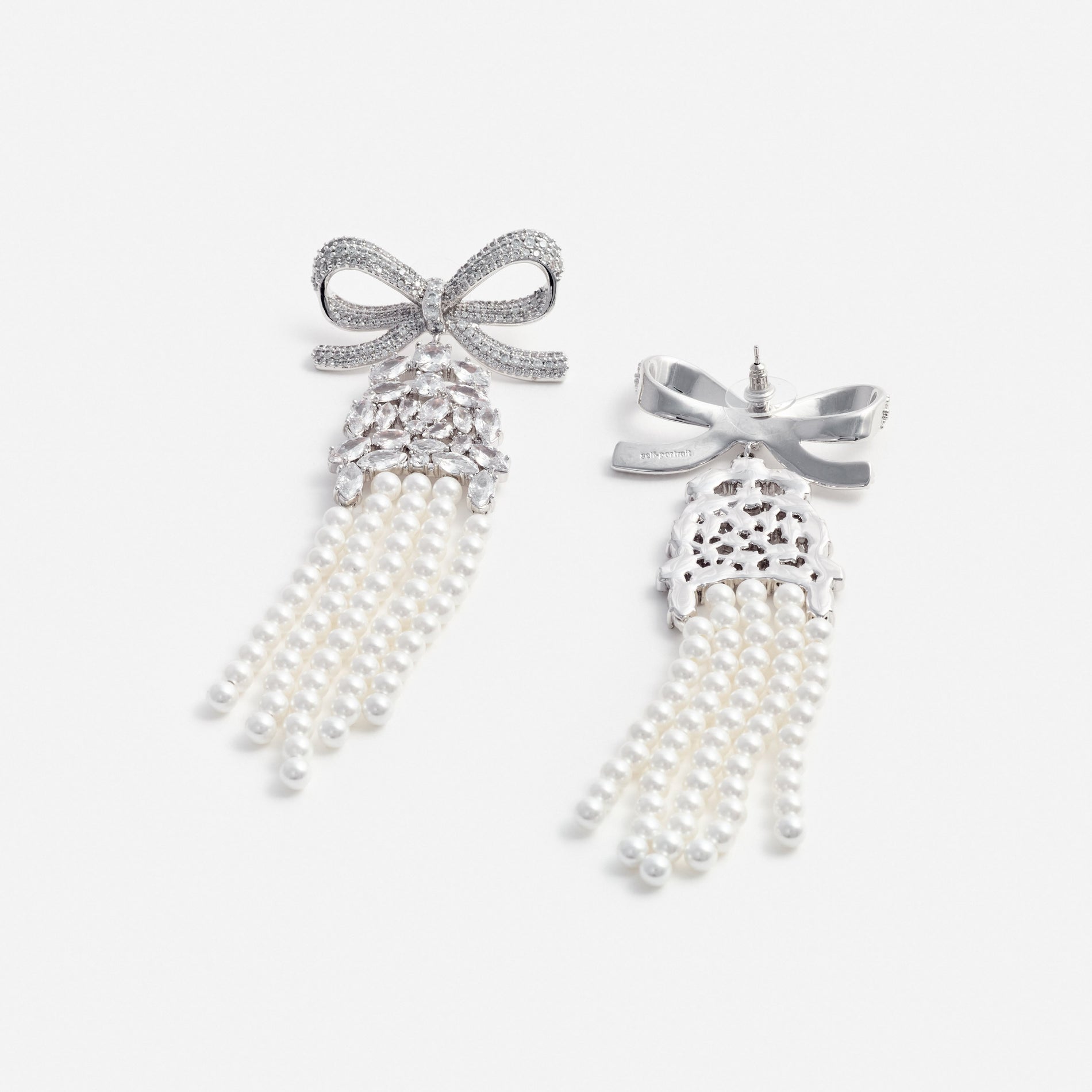 Crystal Bow Pearl Droplet Earrings