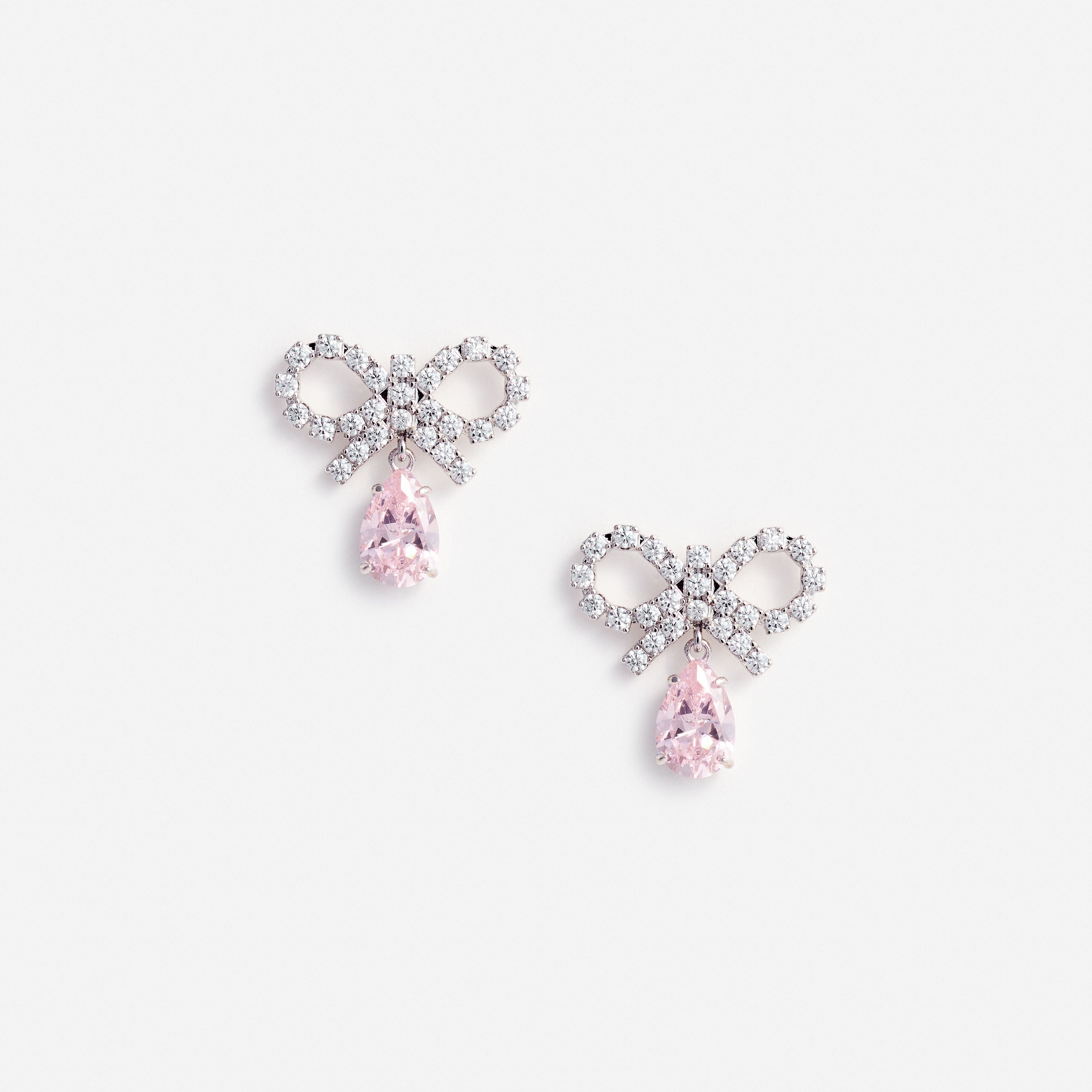 Micro Bow Pink Droplet Earrings