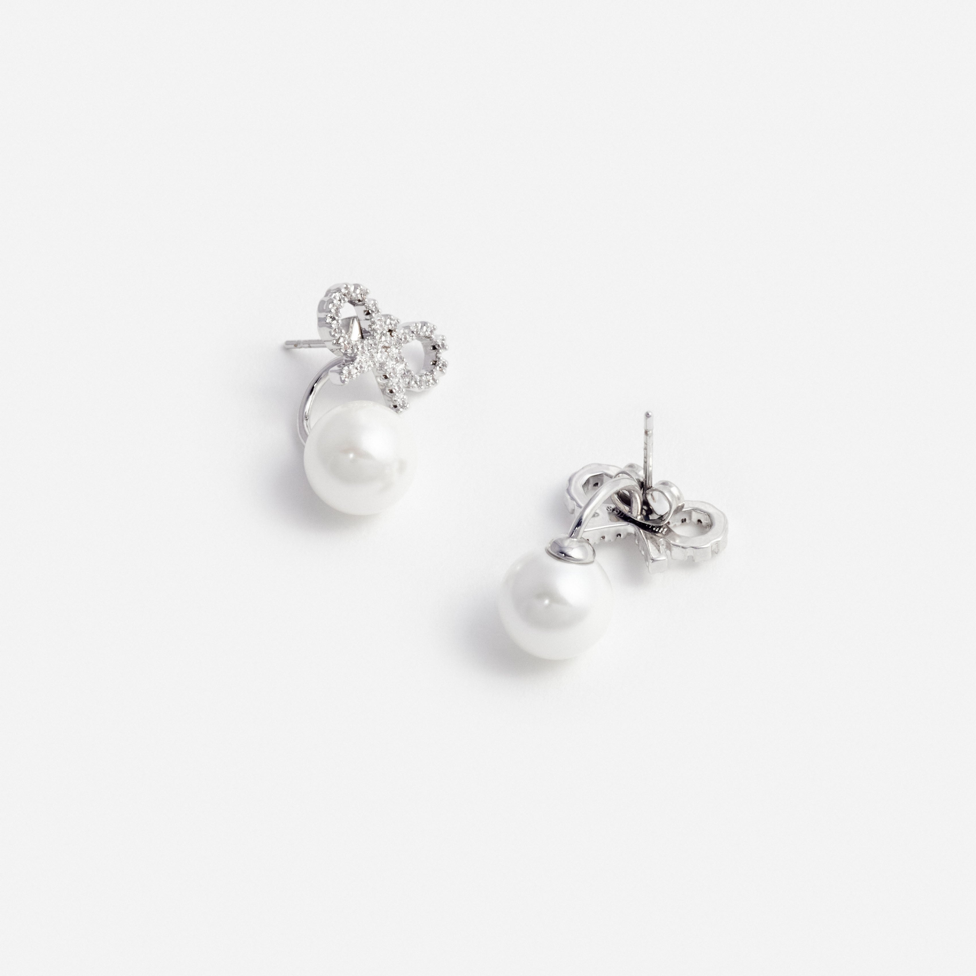 Crystal Bow Pearl Jacket Earrings