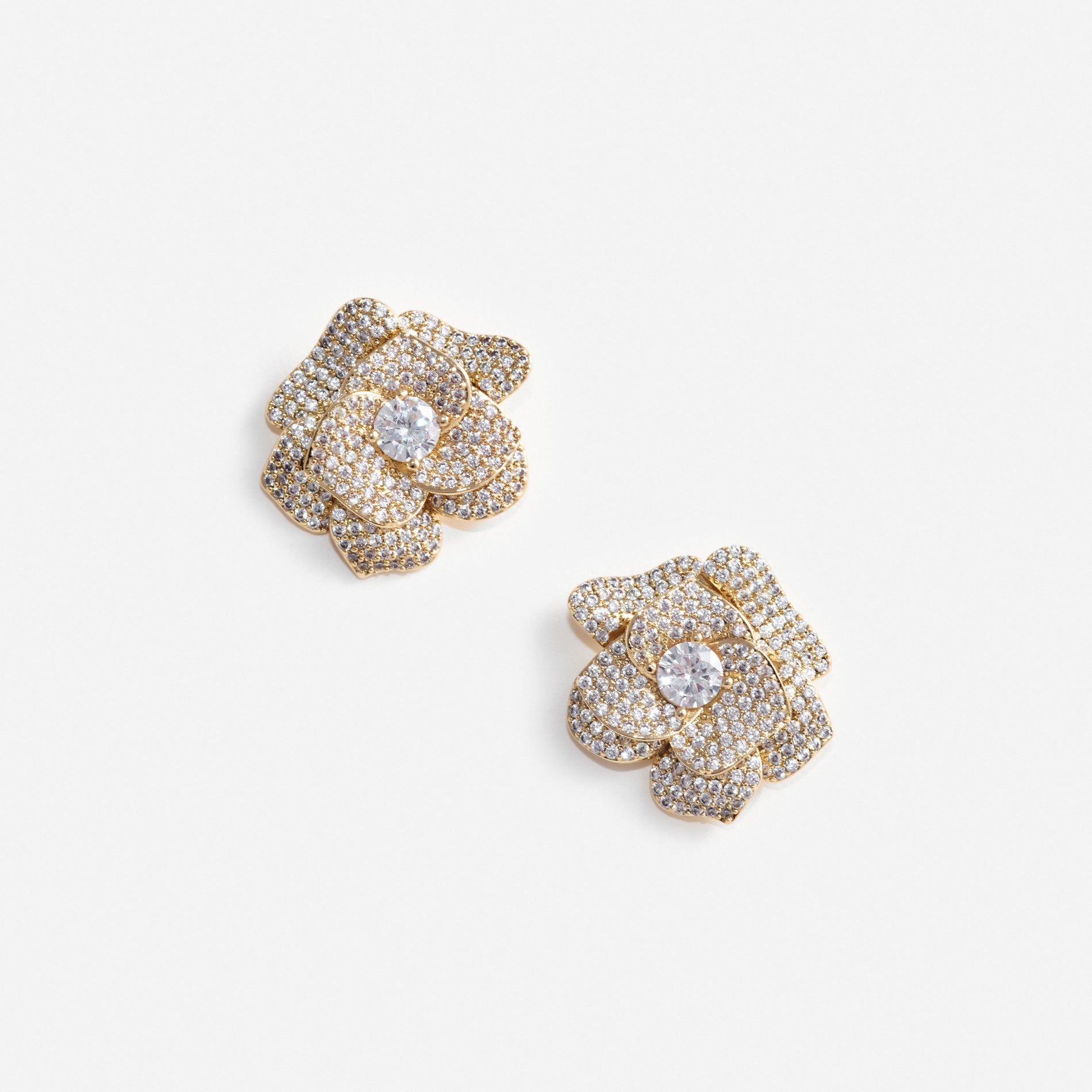 Gold Crystal Flower Earrings