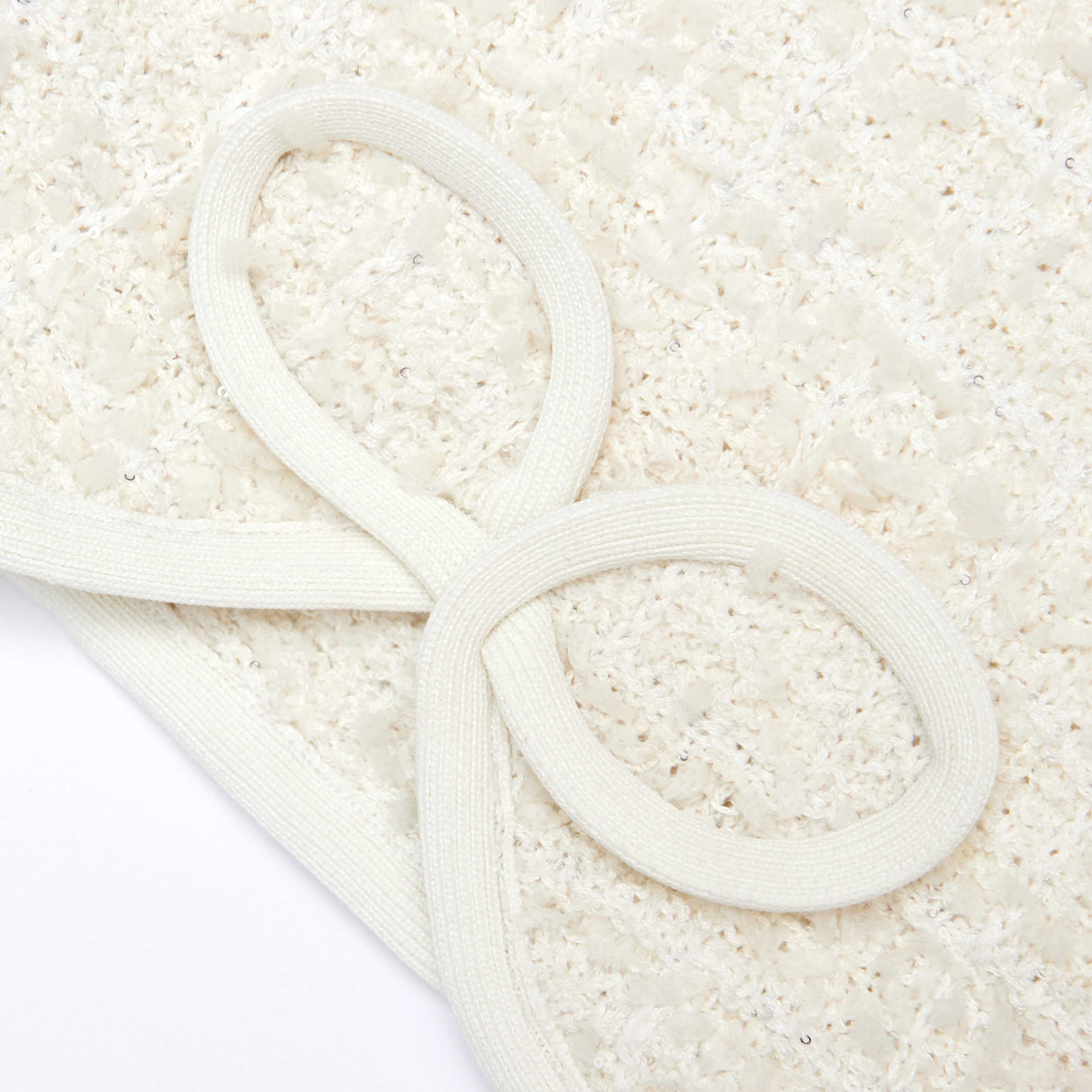 Cream Textured Bow Detail Knit Skirt