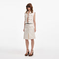 Cream Denim Midi Skirt