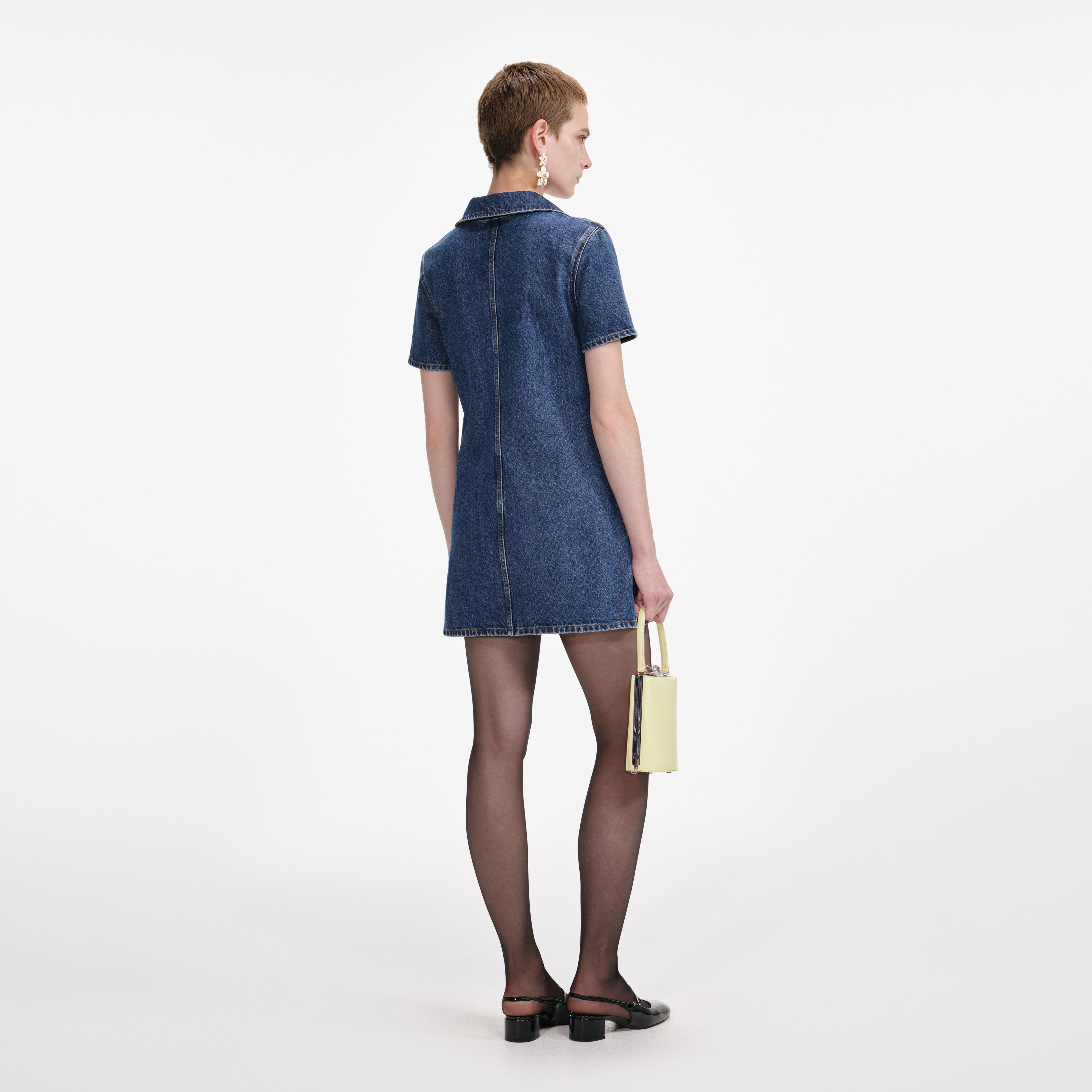 Denim Crystal Bow Mini Dress