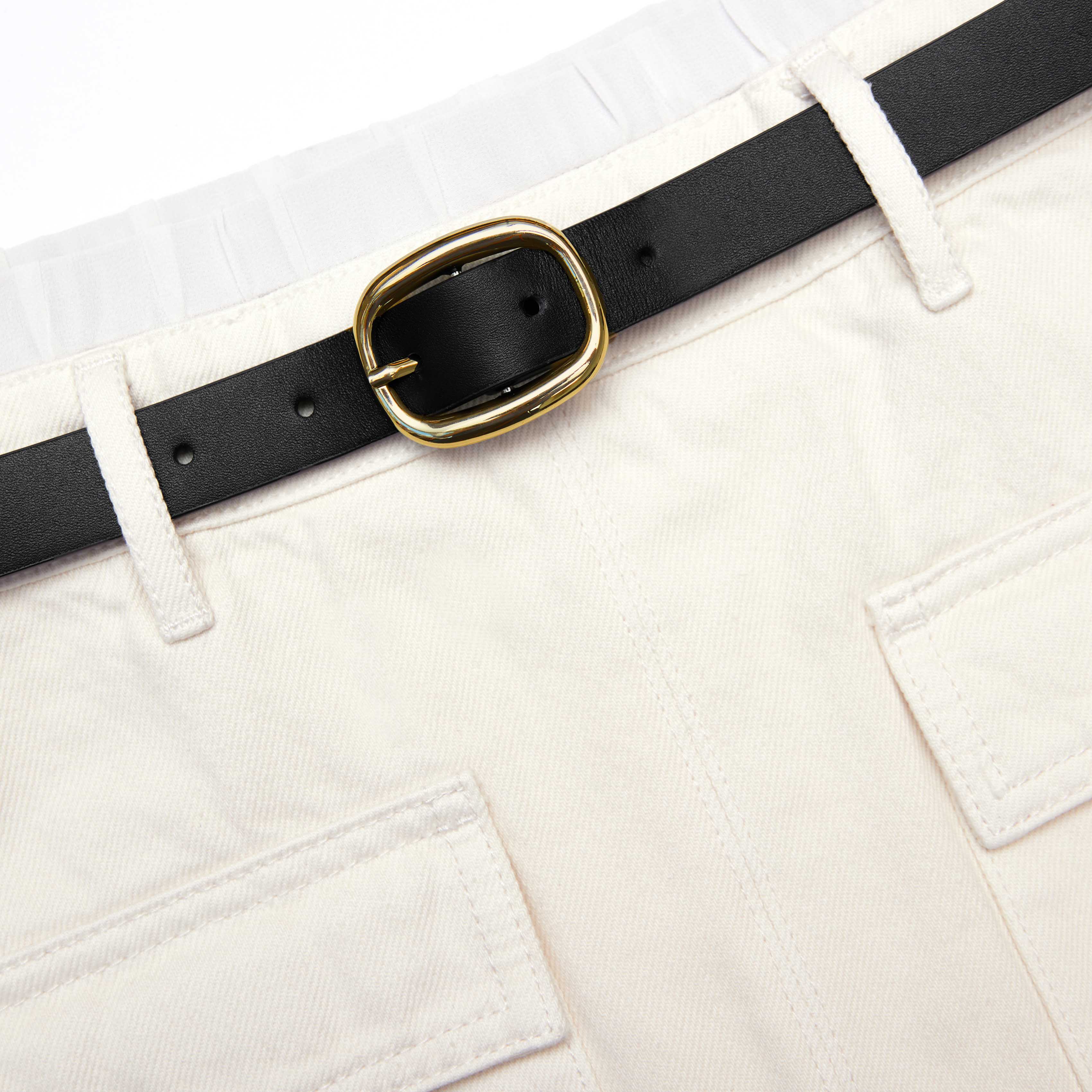 Cream Denim Midi Skirt