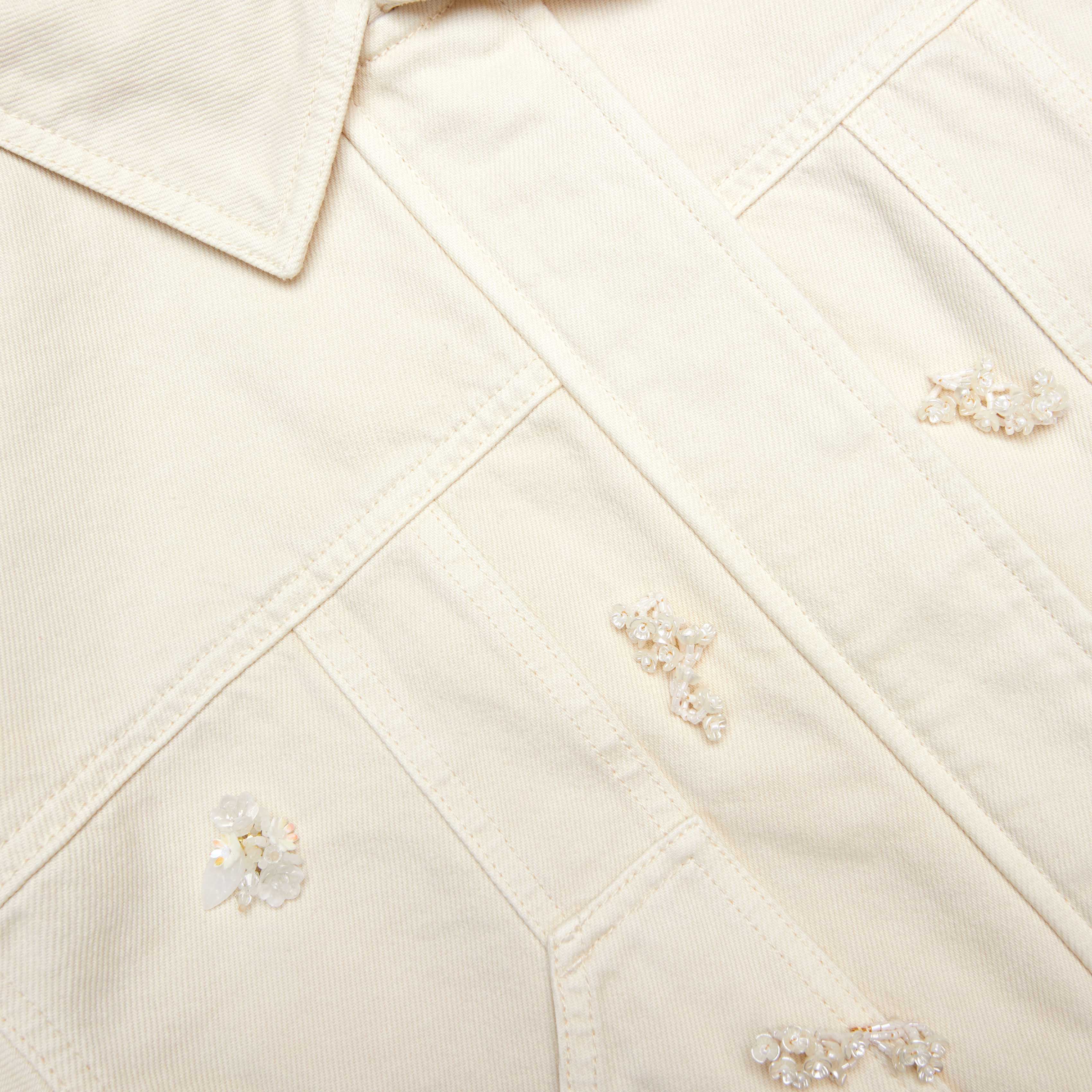 Cream Denim Beaded Floral Jacket