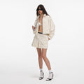 Cream Denim Beaded Floral Jacket