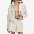 Cream Denim Beaded Floral Jacket