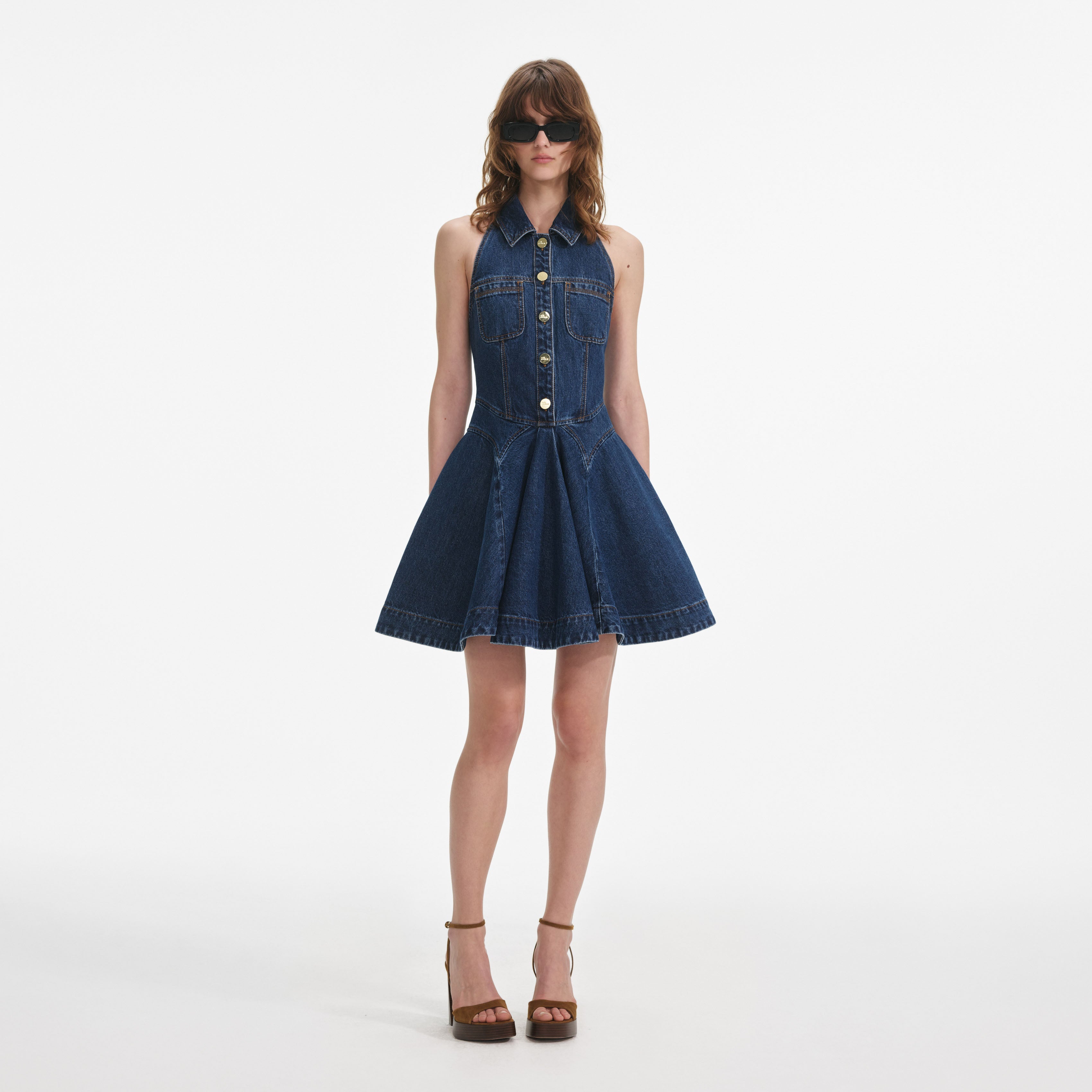 Denim Sleeveless Flared Mini Dress
