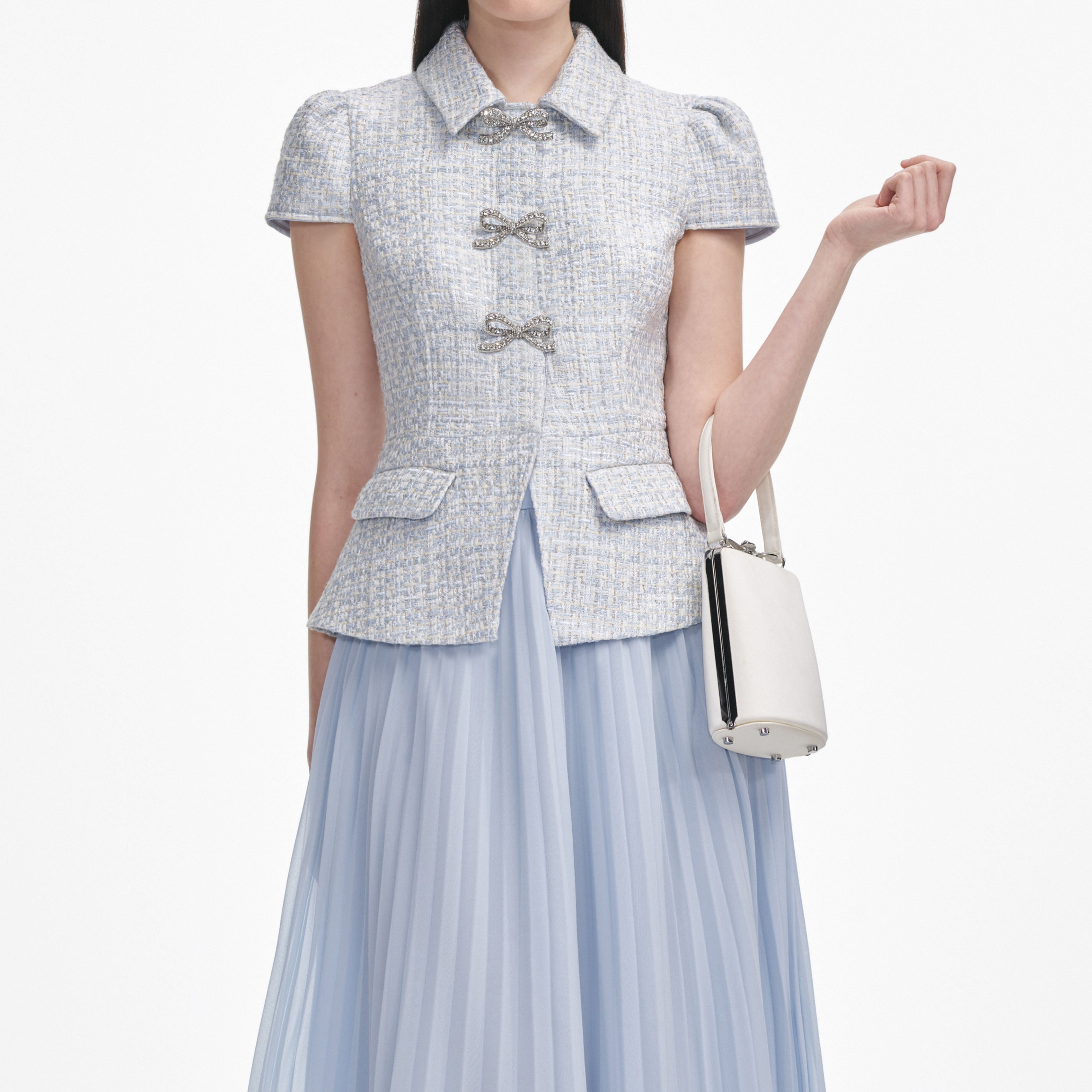 Blue Boucle Bow Midi Dress
