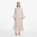 Cream Chiffon Feather Midi Dress