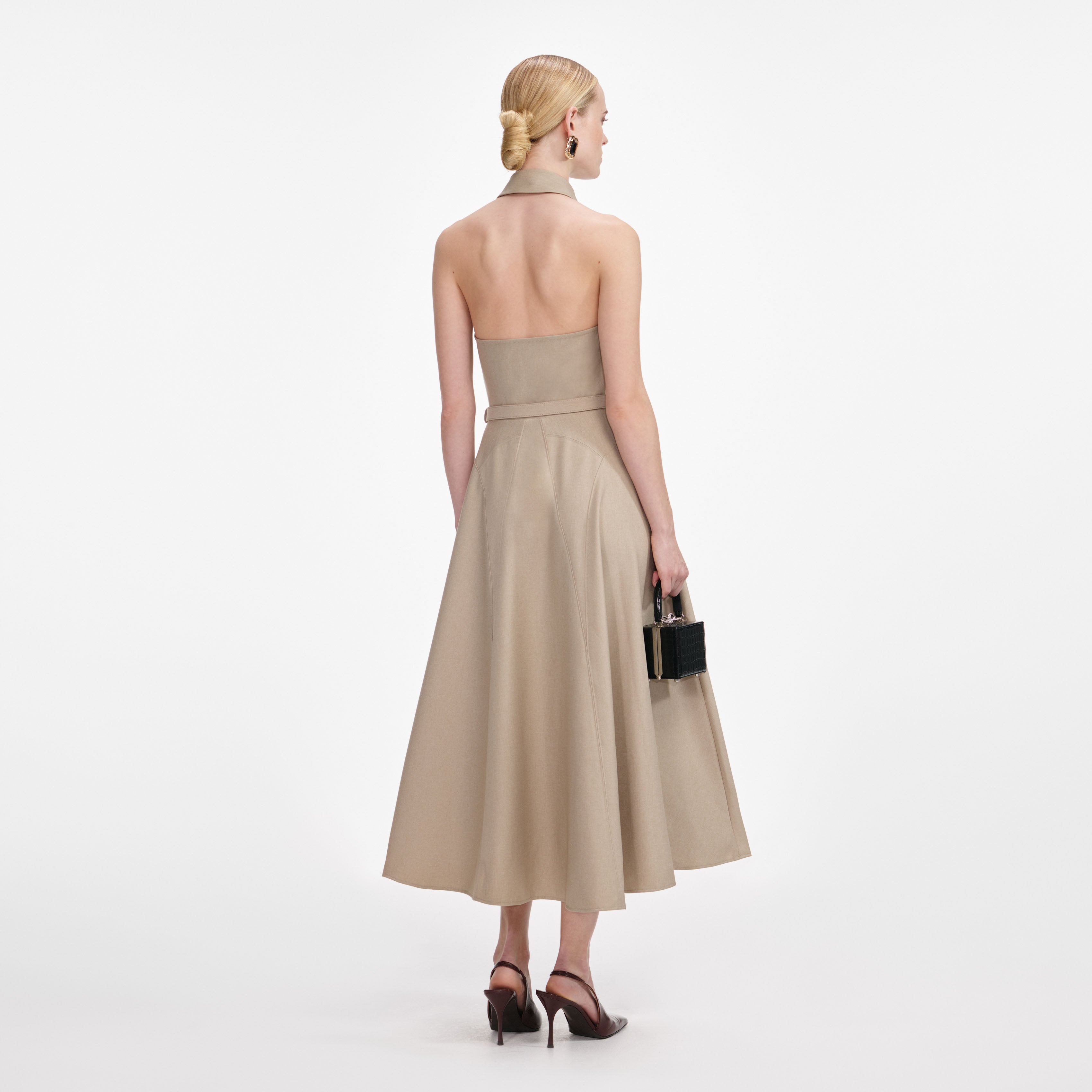 Beige Twill Midi Dress