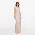 Champagne Rhinestone Cut Out Maxi Dress