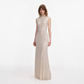 Champagne Rhinestone Cut Out Maxi Dress