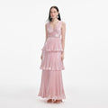 Pink Metallic Tiered Maxi Dress