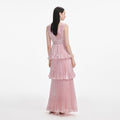 Pink Metallic Tiered Maxi Dress