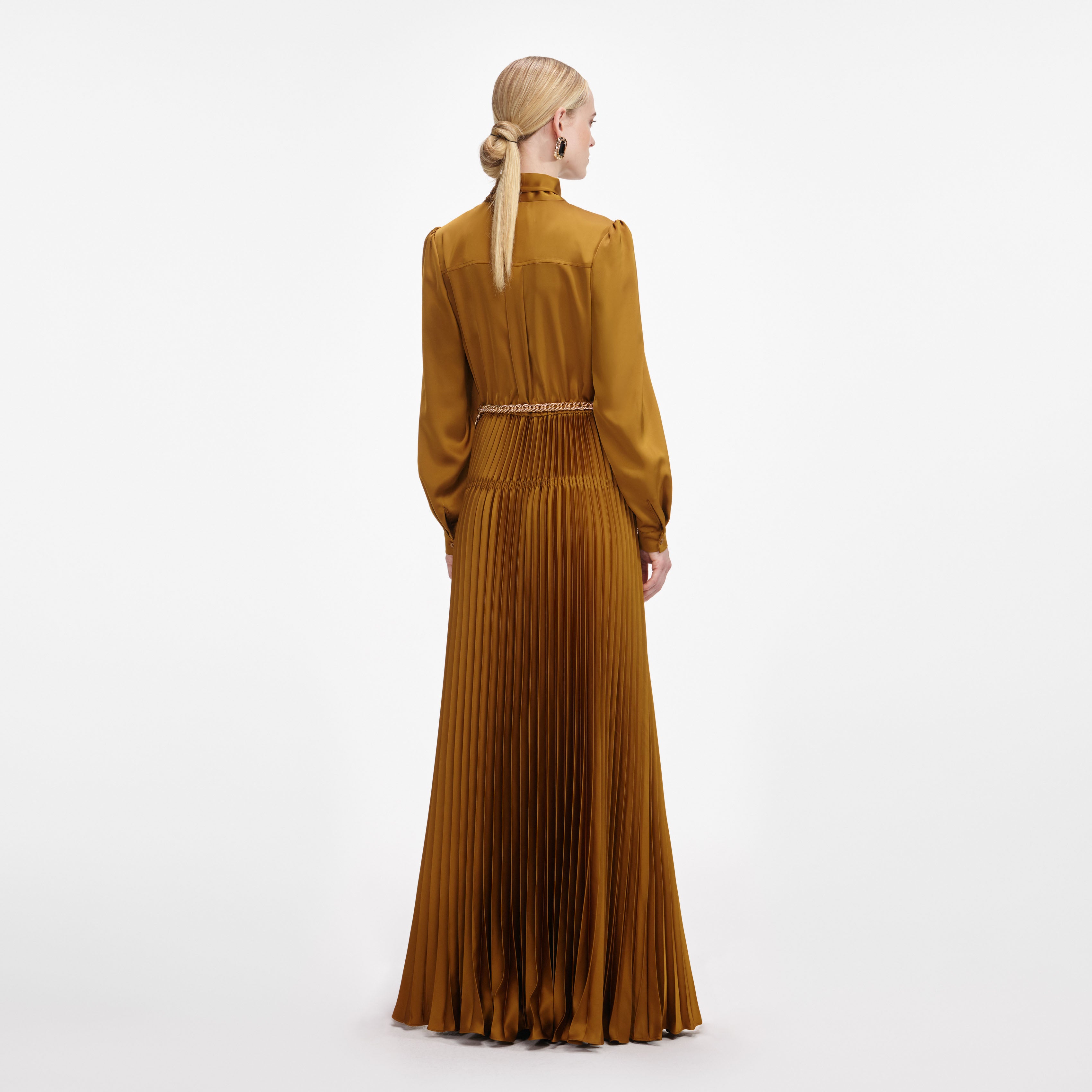 Bronze Satin Tie Neck Maxi Dress