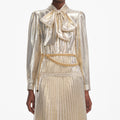 Gold Metallic Tie Neck Midi Dress