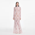 Pale Pink Rhinestone Lace Maxi Dress
