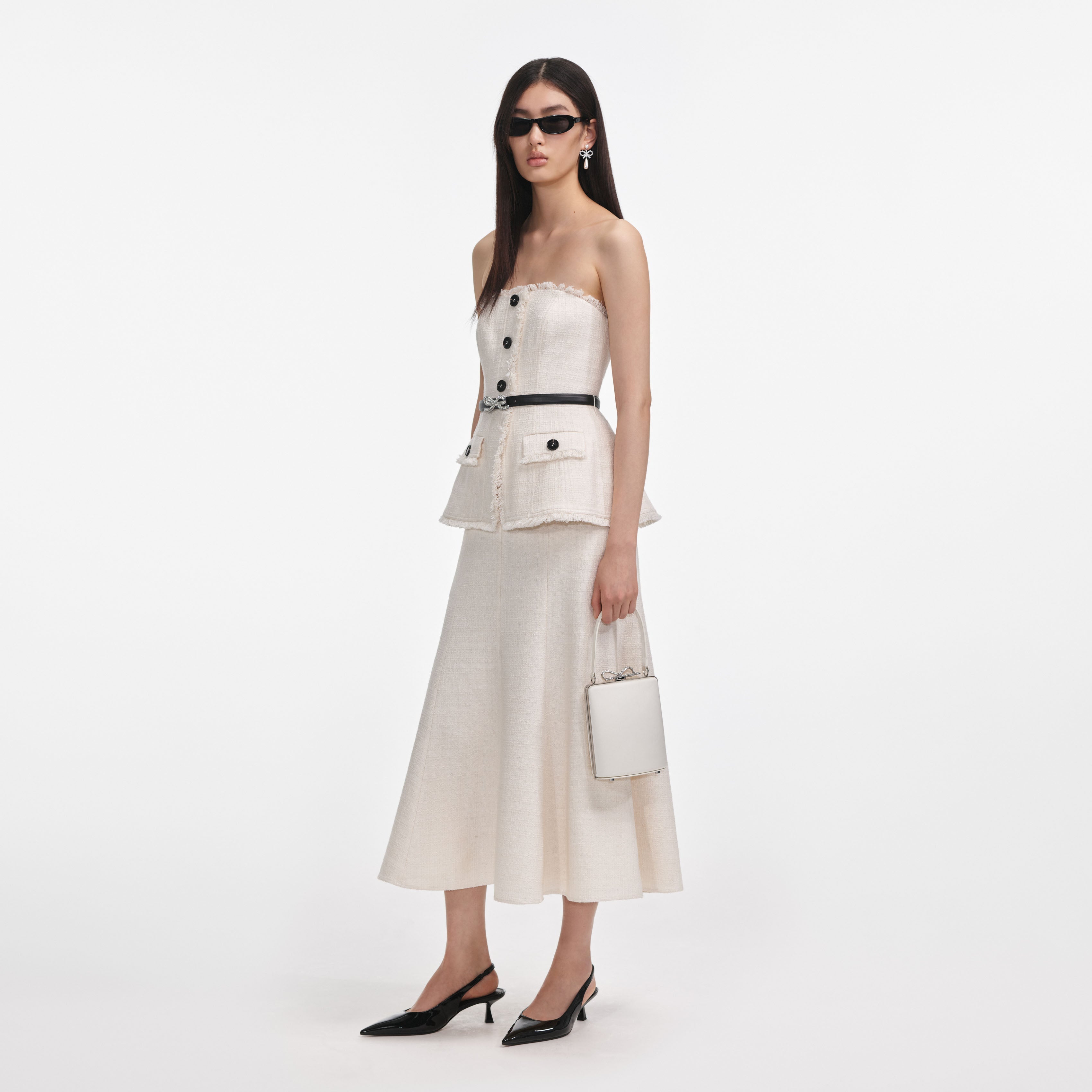 Cream Boucle Bandeau Midi Dress