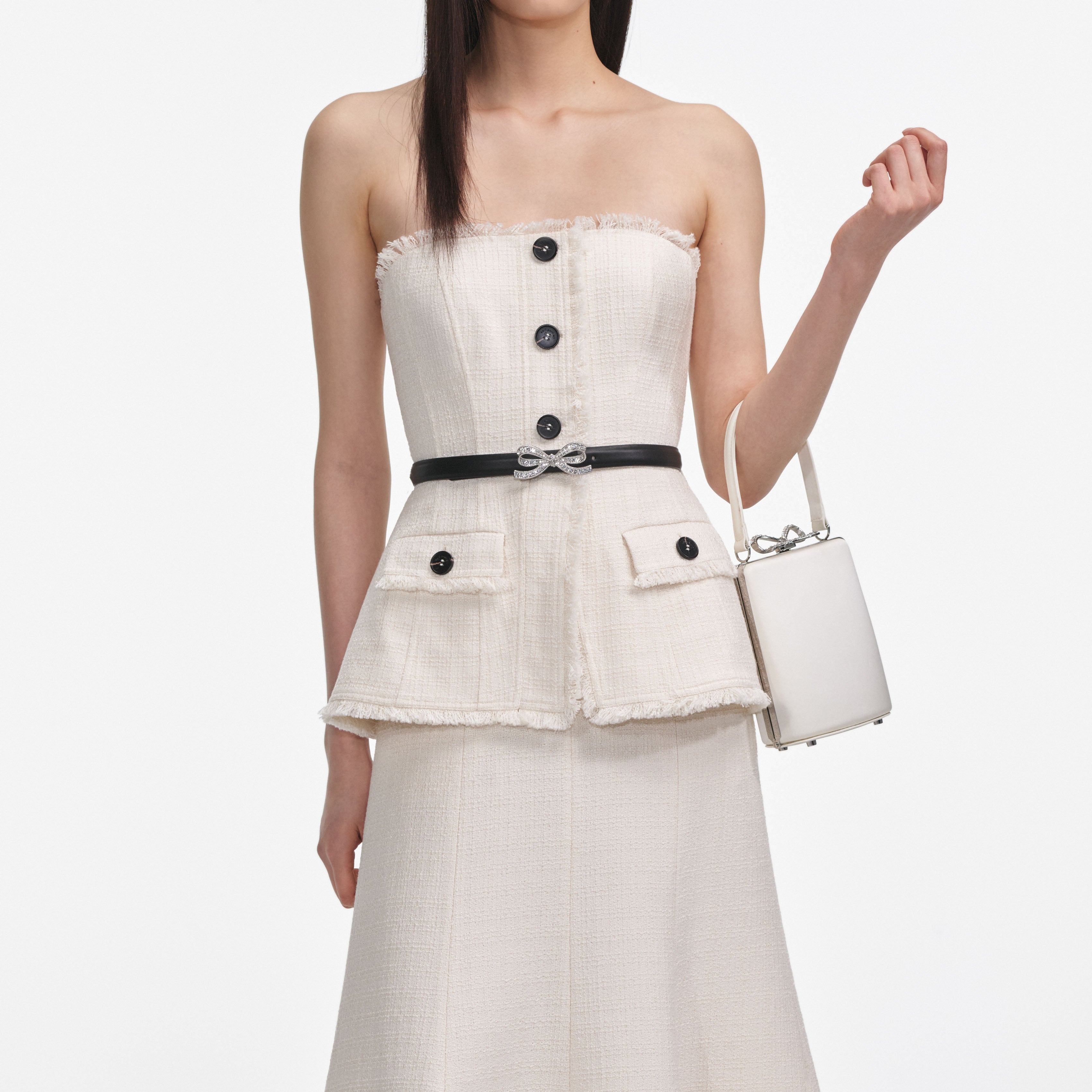 Cream Boucle Bandeau Midi Dress