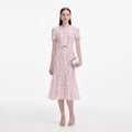 Pink Lace Bow Trim Midi Dress